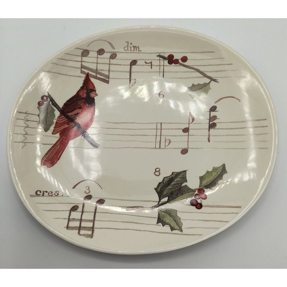 Holiday Cardinal Music-Themed Ceramic Plate By Jeremie